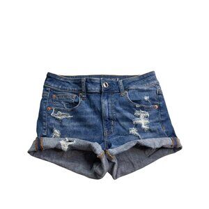 American Eagle Outfitters High Rise Shortie Distressed Denim Shorts 4 Stretch